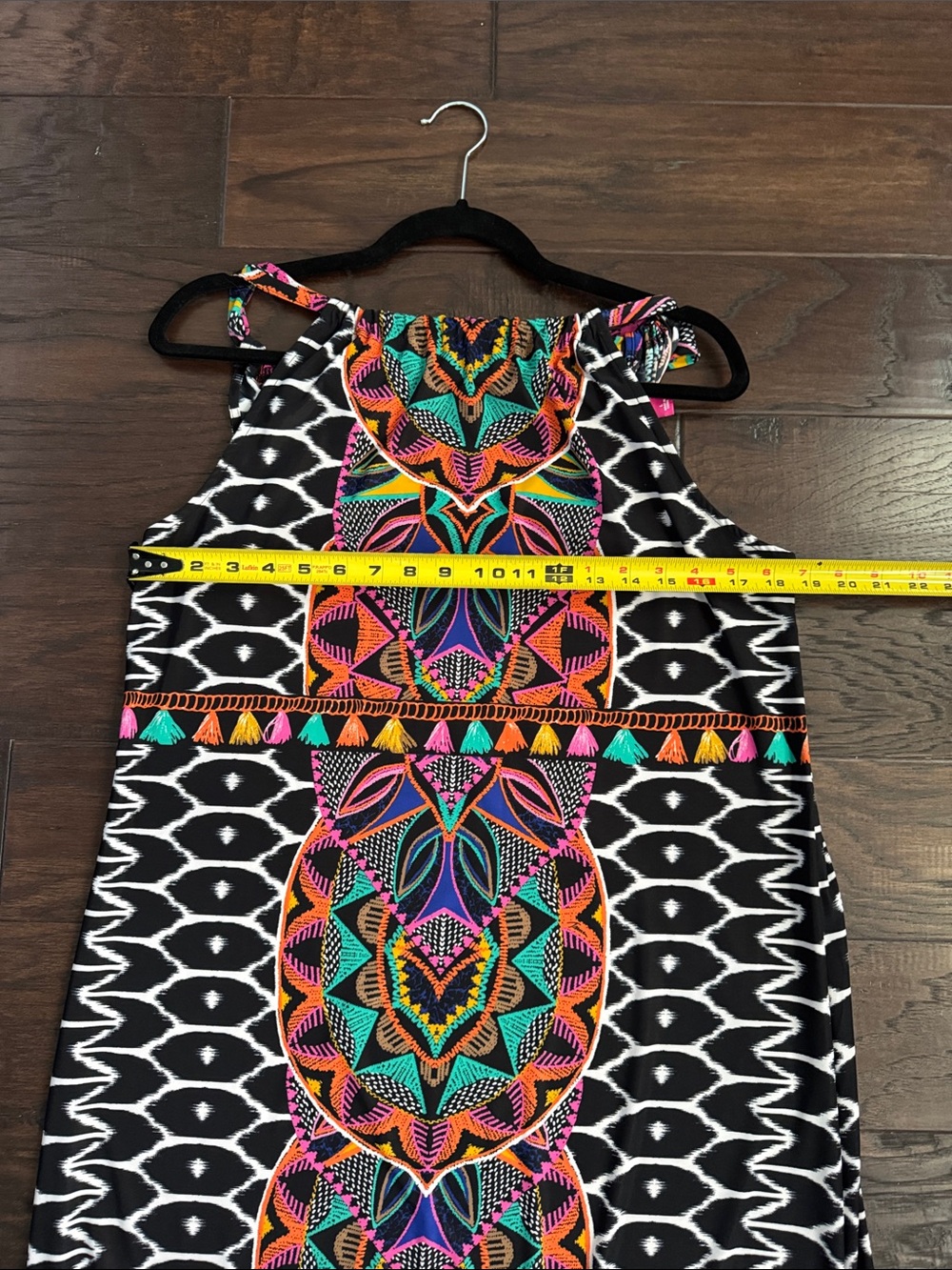 INC International Concepts Mini Dress Black Large Halter with Neon Tribal Motif - Picture 7 of 11